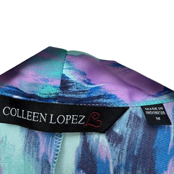 Colleen Lopez Shrug Top Medium Blue Print Satin Cocoon Light Jacket HSN - Picture 4 of 9